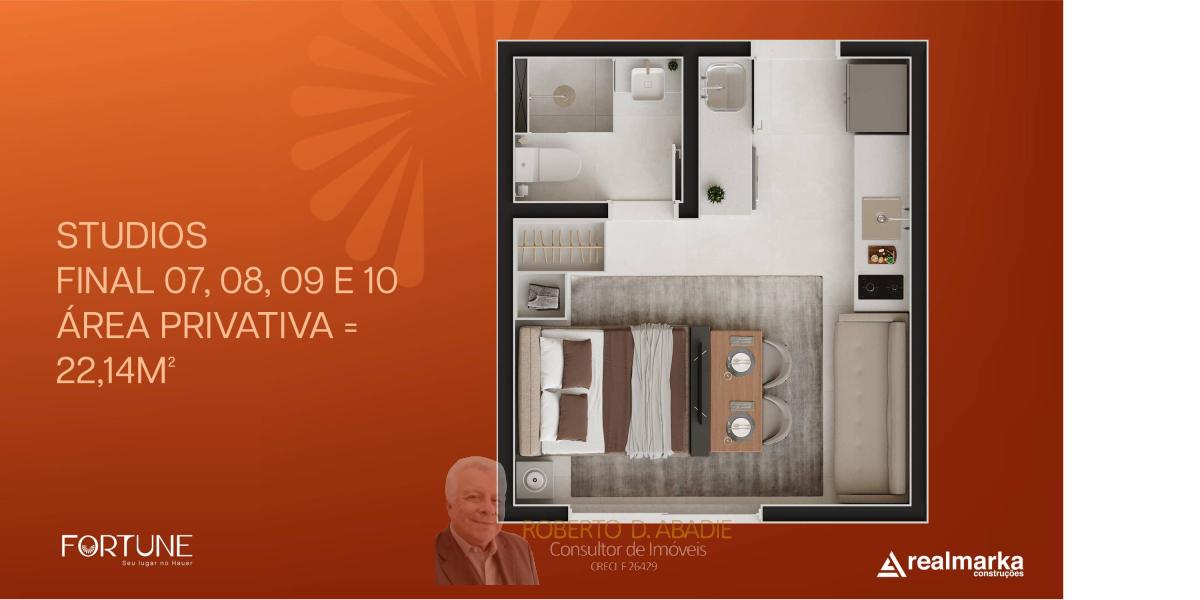 Lançamento Studio Residendial Fortune com 1 a 3 quartos, 22,14m² a 56,67m², à venda em Curitiba, Hauer - ROBERTO D. ABADIE Consultor de Imóveis